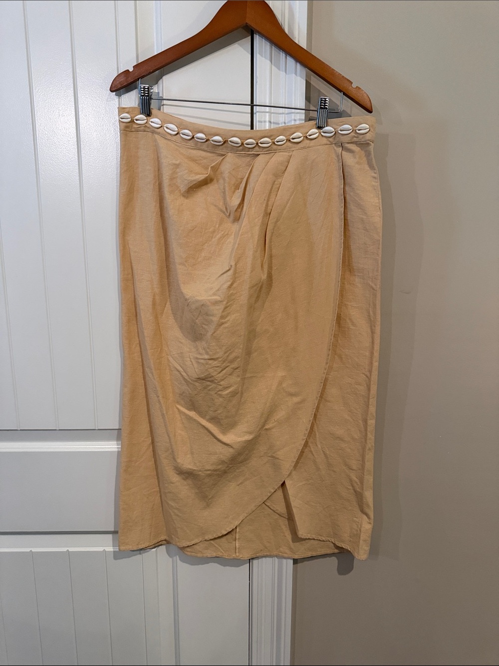 Zara Beige Midi Wrap Skirt with Shell Trim